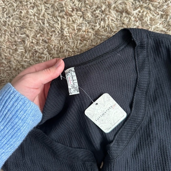 FREE PEOPLE Black Ribbed Long Sleeve Henley Bodysuit - Picture 4 of 4